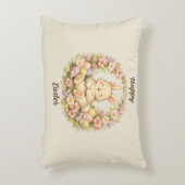 Retro Happy Pasen Konijn Bloemenkrans Accent Kussen (Voorkant(Verticaal))