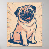 Retro Happy Pug Hond Comic Stijl Kunst Poster (Voorkant)