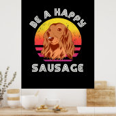 Retro Happy Sausage Dog Poster (Keuken)