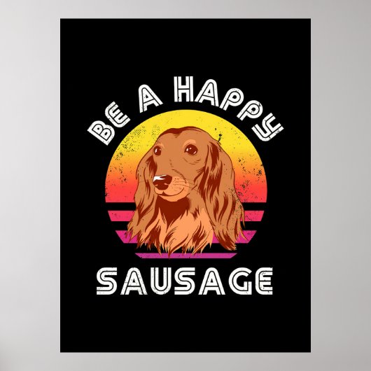 Retro Happy Sausage Dog Poster (Voorkant)