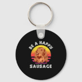 Retro Happy Sausage Dog Sleutelhanger (Voorkant)
