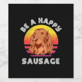 Retro Happy Sausage Dog Wijn Etiket (Enkel label)