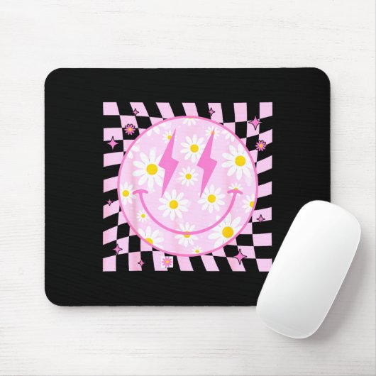 Retro Happy Smile Face Checkered Pattern Nk Daisy  Muismat (Met muis)