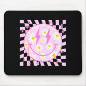 Retro Happy Smile Face Checkered Pattern Nk Daisy  Muismat (Voorkant)