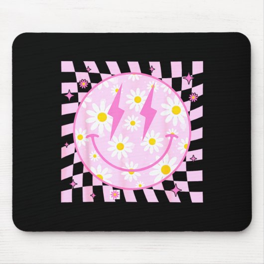 Retro Happy Smile Face Checkered Pattern Nk Daisy Muismat (Voorkant)