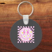 Retro Happy Smile Face Checkered Pattern Nk Daisy  Sleutelhanger (Voorkant)