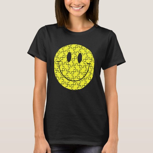 Retro Happy Smile Face Puzzle Piecute Cute Autism  T-shirt (Voorkant)