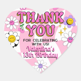 Retro Happy Smile Face Roze Geruit Bedankt Hart Sticker