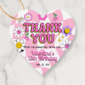 Retro Happy Smile Face Roze geruite leuke verjaard Bedankjes Labels (Voorkant)