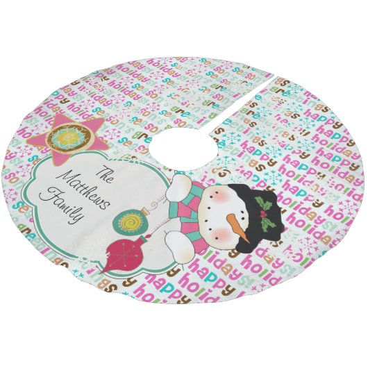 Retro Happy Snowman Custom Holiday Tree Skirt Kerstboom Rok (Gekanteld)