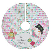 Retro Happy Snowman Custom Holiday Tree Skirt Kerstboom Rok (Voorkant)