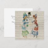 Retro |  Happy Snowman met dames Feestdagenkaart (Voorkant / Achterkant)