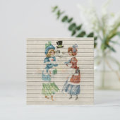 Retro |  Happy Snowman met dames Feestdagenkaart (Staand voorkant)