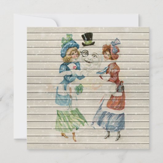 Retro |  Happy Snowman met dames Feestdagenkaart (Voorkant)