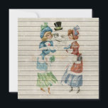 Retro |  Happy Snowman met dames Feestdagenkaart<br><div class="desc">Retro / Vintage-kerstwenskaart. Ik wens jullie allemaal een prettig kerstfeest en gelukkig nieuwjaar!</div>