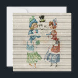 Retro |  Happy Snowman met dames Feestdagenkaart<br><div class="desc">Retro / Vintage-kerstwenskaart. Ik wens jullie allemaal een prettig kerstfeest en gelukkig nieuwjaar!</div>