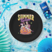Retro Happy Summerween Funny Frankenstein Monster  Papieren Bordje (Feest)