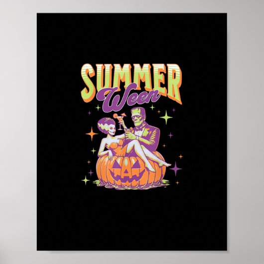 Retro Happy Summerween Funny Frankenstein Monster  Poster (Voorkant)