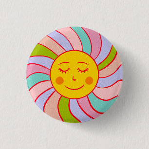 Retro happy sun ronde button 3,2 cm