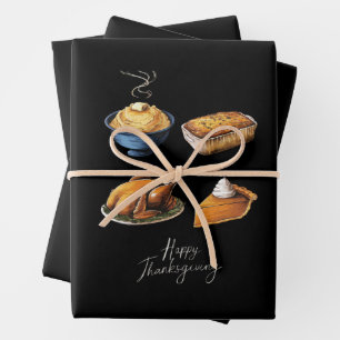 Retro Happy Thanksgiving Herfst Pumpkin Pie Inpakpapier Vel