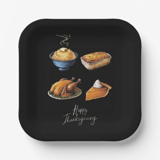 Retro Happy Thanksgiving Herfst Pumpkin Pie Papieren Bordje (Voorkant)