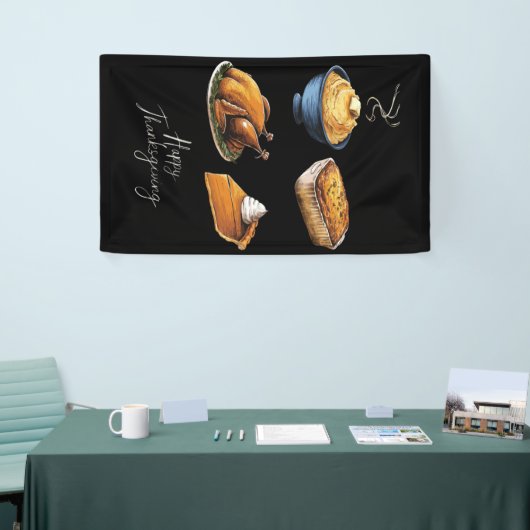 Retro Happy Thanksgiving Herfst Pumpkin Pie Spandoek (Beurs)