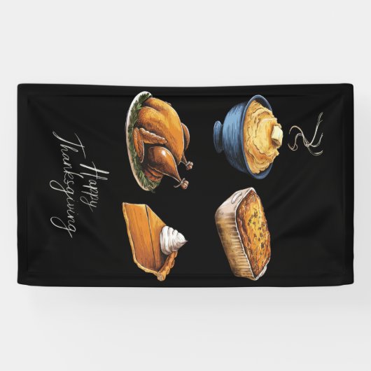Retro Happy Thanksgiving Herfst Pumpkin Pie Spandoek (Horizontaal)
