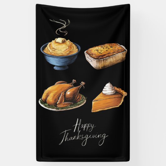 Retro Happy Thanksgiving Herfst Pumpkin Pie Spandoek (Verticaal)