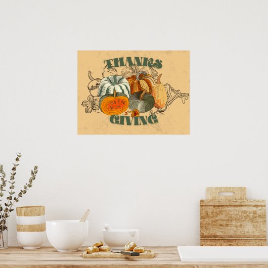 Retro Happy Thanksgiving Pumpkins Holiday Poster (Keuken)