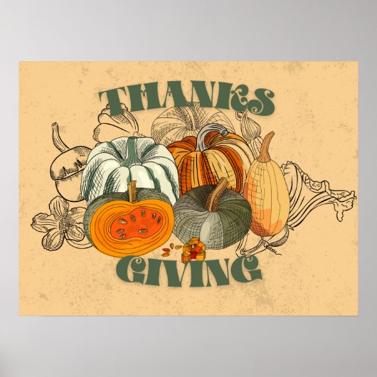  Retro Happy Thanksgiving Pumpkins Holiday Poster (Voorkant)