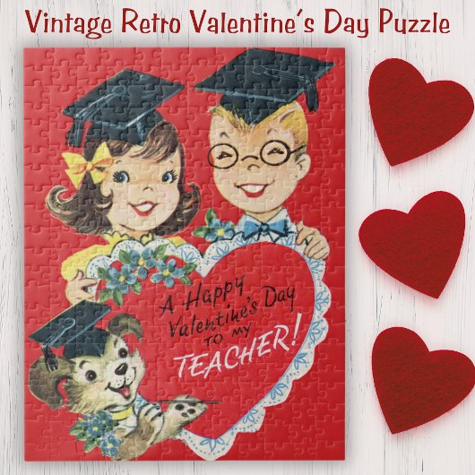 Retro Happy Valentijnsdag Leraar Legpuzzel