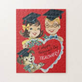 Retro Happy Valentijnsdag Leraar Legpuzzel (Verticaal)