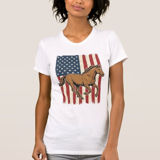 Retro hardloop paard patriottische vlag shirt ontw (Voorkant)
