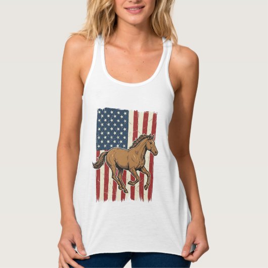 Retro hardloop paard patriottische vlag shirt ontw (Voorkant)