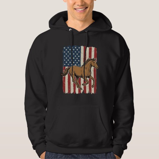 Retro hardloop paard patriottische vlag shirt ontw (Voorkant)
