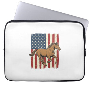 Retro hardloop paard patriottische vlag shirt ontw laptop sleeve
