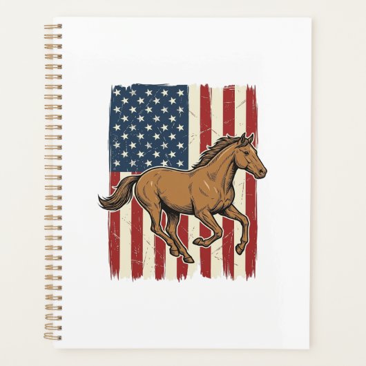 Retro hardloop paard patriottische vlag shirt ontw planner (Voorkant)