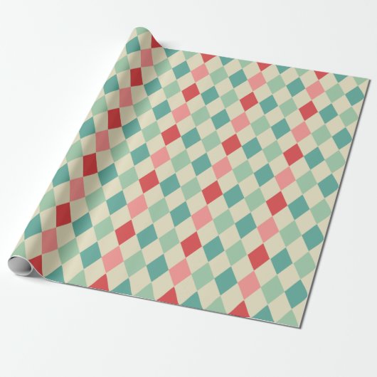 retro harlekijn geometrisch patroon cadeaupapier (Uitgerold)