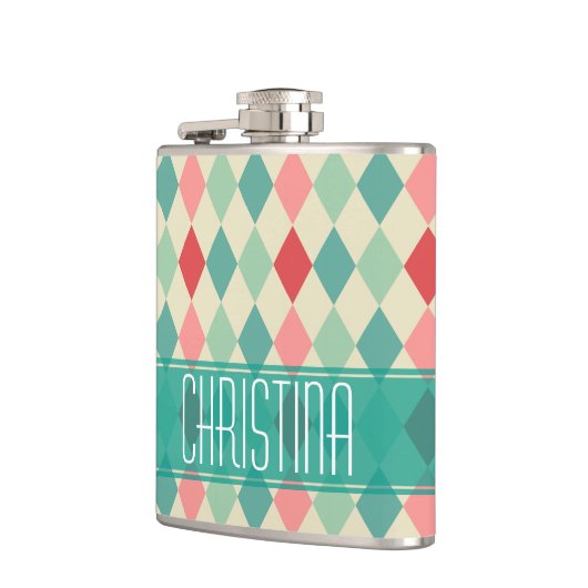 Retro Harlekijn Geometrisch Patroon Persoonlijk Heupfles (Links)