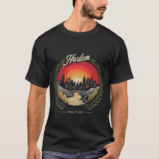 Retro Harlem Sunset: Skyline van New York City T-shirt