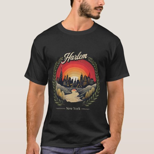 Retro Harlem Sunset: Skyline van New York City T-shirt (Voorkant)