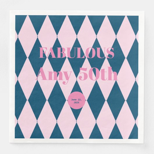 Retro Harlequin Azure en Ballerina Pink Servet (Voorkant)