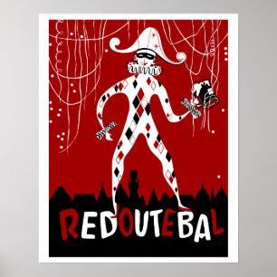 Retro  harlequin clown muziekcover poster