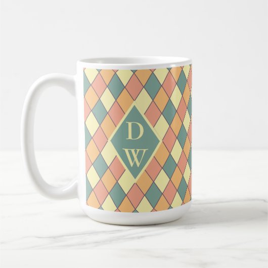 Retro Harlequin Diamond Monogram Drinkware Koffiemok (Links)