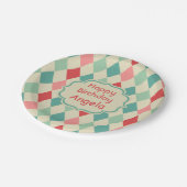 Retro Harlequin Geometric Pattern Gepersonaliseerd Papieren Bordje (Gekanteld)