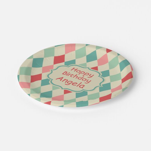 Retro Harlequin Geometric Pattern Gepersonaliseerd Papieren Bordje (Gekanteld)
