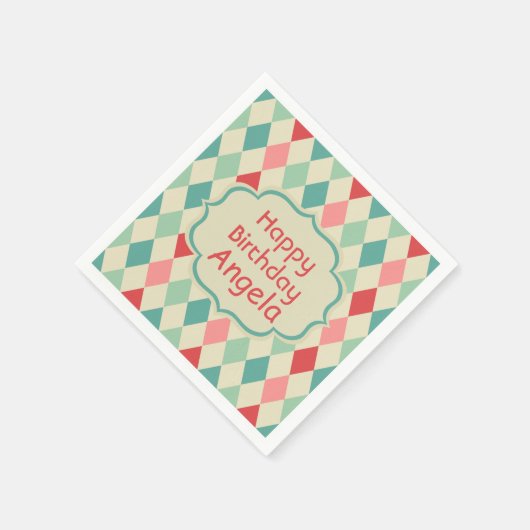 Retro Harlequin Geometric Pattern Gepersonaliseerd Servetten (Hoek)