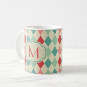 Retro Harlequin Geometric Pattern Monogram Koffiemok (Voorkant links)
