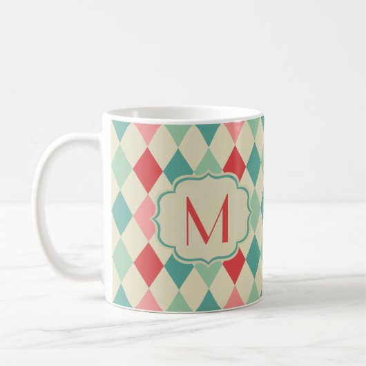 Retro Harlequin Geometric Pattern Monogram Koffiemok (Links)