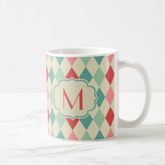 Retro Harlequin Geometric Pattern Monogram Koffiemok (Rechts)